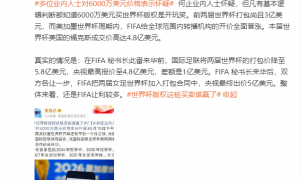 媒体人：央视5亿美元打包2届世界杯版权 FIFA附赠2届女足世界杯